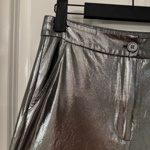 Sincerely Jules Shiny Silver Metallic Wide‎ Leg Pants - Picture 2 of 8